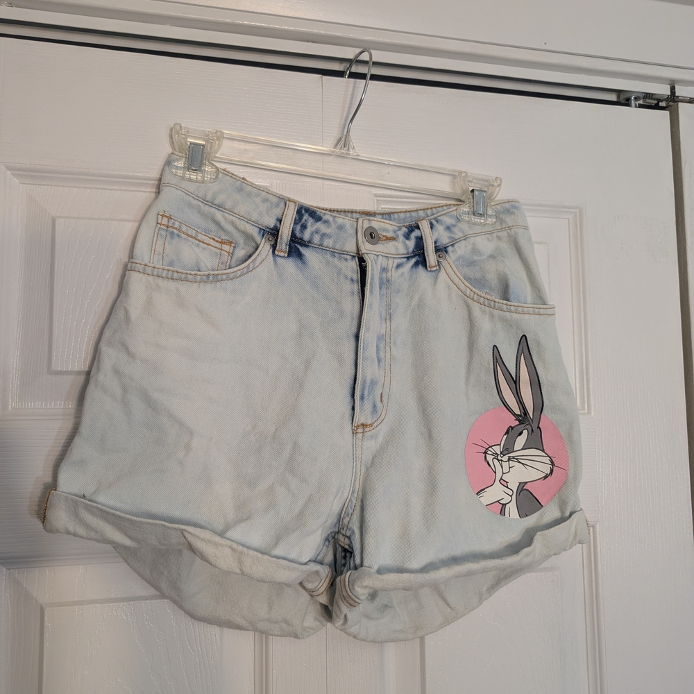 H&M Light Blue Jean Shorts with Cartoon Design